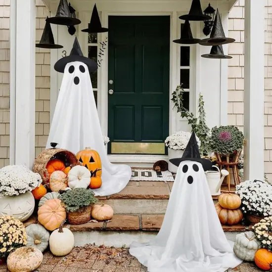2 Pack Spooky Ghost with Witch Hat,Halloween Decorations Outdoor Indoor {4}