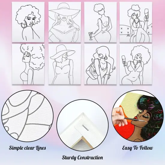 8 Pack Pre Drawn Canvas for Painting for Adults {4}