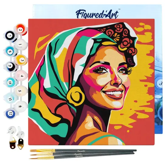 Figured'Art Mini Paint by Numbers Kit for Adults with Frame Exotic Beauty Pop Art Small format 8"x8" - Craft Art Painting DIY Canvas Already Stretched on a Wooden Frame {1}