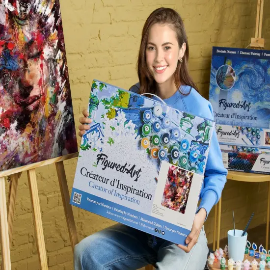 Figured'Art Paint by Numbers Kit for Adults with Frame Abstract Female Face 16"x20" - Craft Art Painting DIY Kit Canvas Already Stretched on a Wooden Frame {2}