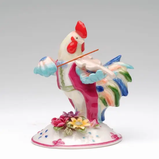 Ceramic Rooster Playing Violin Figurine, Farmhouse Decor, Rooster Lover Gift, Orchestra Gift, Gift for Musician {3}