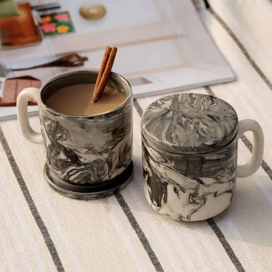 Handcrafted 5 OZ Ceramic Black Carbon Coffee Mug-Set Of 2 {2}