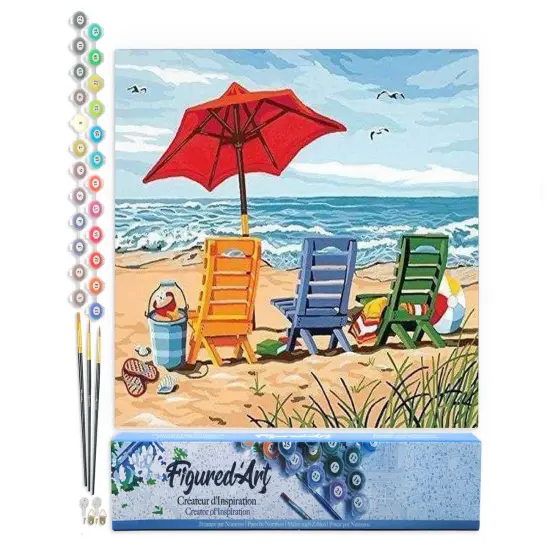 Figured'Art Paint by Numbers for Adults Beach Chairs 16"x20" - Craft Art Painting DIY Kit Rolled Canvas without frame {1}
