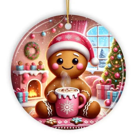 Cozy Gingerbread Man Pink Themed Ornament, Delightful Christmas Gift and Decor {1}