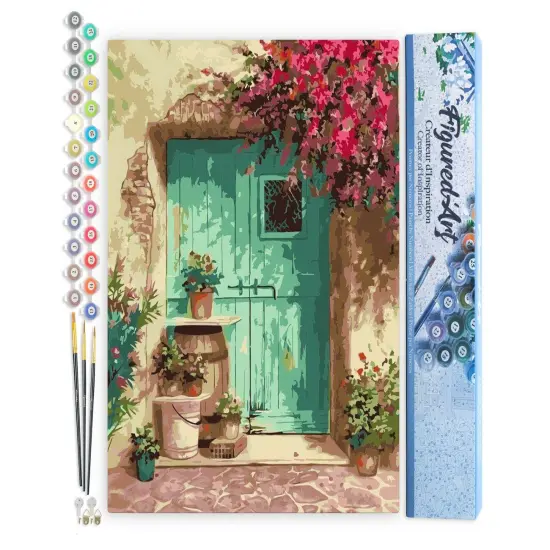 Figured'Art Paint by Numbers Kit for Adults Green Door 16"x20" - Craft Art Painting DIY Kit Rolled Canvas without frame {1}