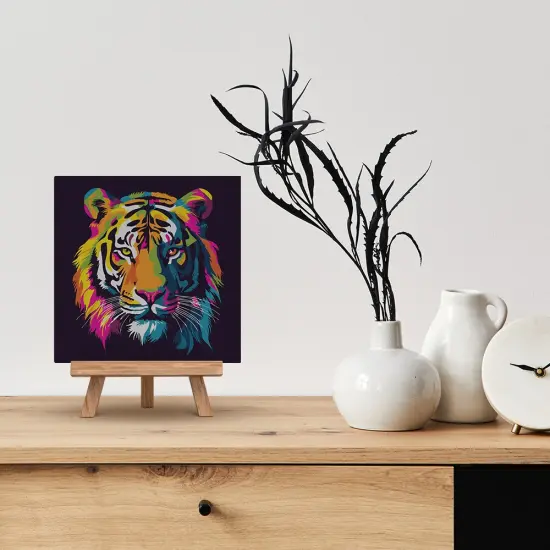 Figured'Art Mini Paint by Numbers Kit for Adults with Frame Tiger Abstract Pop Art Small format 8"x8" - Craft Art Painting DIY Canvas Already Stretched on a Wooden Frame {2}