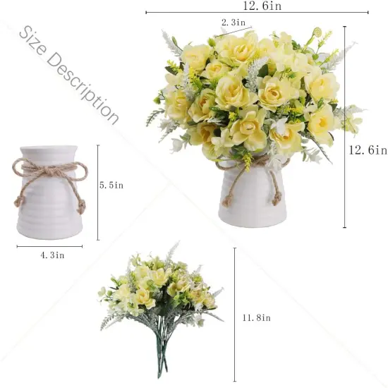 Artificial Flowers with Vase Fake Silk Flowers in Vase Gardenia Flowers Decoration for Home Table Office Party (Champagne) {4}