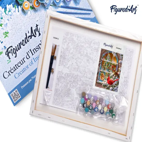 Figured'Art Paint by Numbers for Adults with Frame Christmas Window 16"x20" - Craft Art Painting DIY Kit Canvas Already Stretched on a Wooden Frame {5}