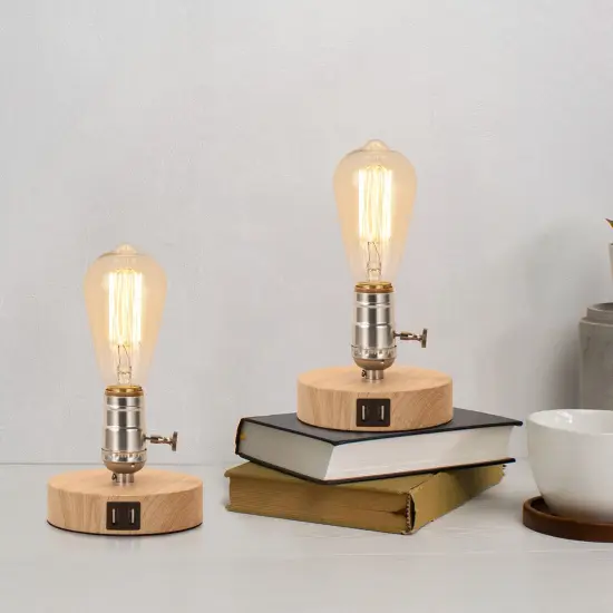 2PCS Vintage Table Lamp with Dual USB ports for Bedroom, Office, Living Room {1}