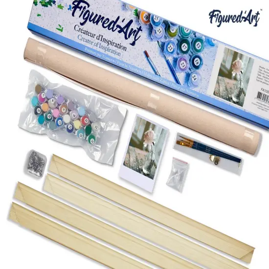 Figured'Art Paint by Numbers Kit for Adults White Flower 16"x20" - Craft Art Painting Rolled Canvas with DIY wooden frame {5}