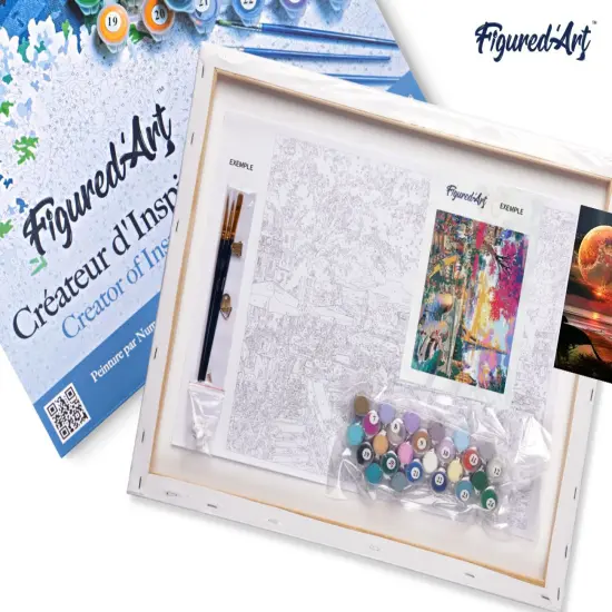 Figured'Art Paint by Numbers for Adults with Frame Full Moon and beach front 16"x20" - Craft Art Painting DIY Kit Canvas Already Stretched on a Wooden Frame {5}