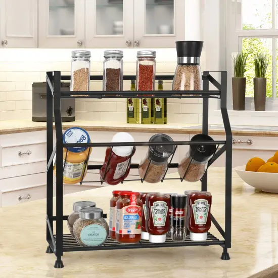 3-Tier Spice Rack Countertop Seasoning Bottle Organizer for Kitchen Cabinet {1}