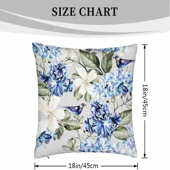 Pillow Covers Colorful Watercolor Blue Hydrangea Hibiscus Iris Leaf and Bird Spring Flowers Pattern 18X18 Inch Set of 2,Standard Square Cushion Throw Cover for Couch Bedroom Living {4}