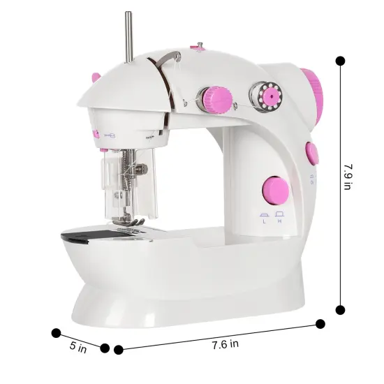 Portable Sewing Machine Adjustable 2-Speed Handheld Electric Crafting Mending Pink {3}