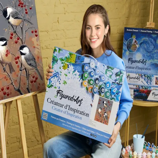 Figured'Art Paint by Numbers for Adults with Frame Birds and Fruit Tree 16"x20" - Craft Art Painting DIY Kit Canvas Already Stretched on a Wooden Frame {2}