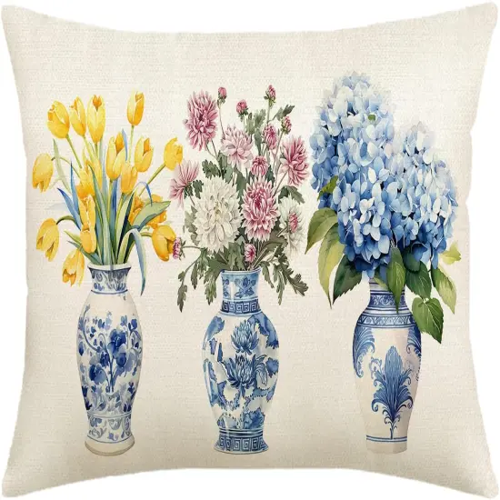 Spring Pillow Covers 12x20 Tulip Hydrangea Flower Decorative Throw Pillows Farmhouse Outdoor Summer Seasonal Floral Cushion Case for Couch Sofa Home Decor {1}