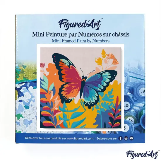 Figured'Art Mini Paint by Numbers Kit for Adults with Frame Tropical Butterfly Small format 8"x8" - Craft Art Painting DIY Canvas Already Stretched on a Wooden Frame {3}