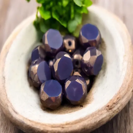 *15* 8mm Bronze Washed Plum Opal 2 Cut Fire Polished Faceted Round Beads {3}