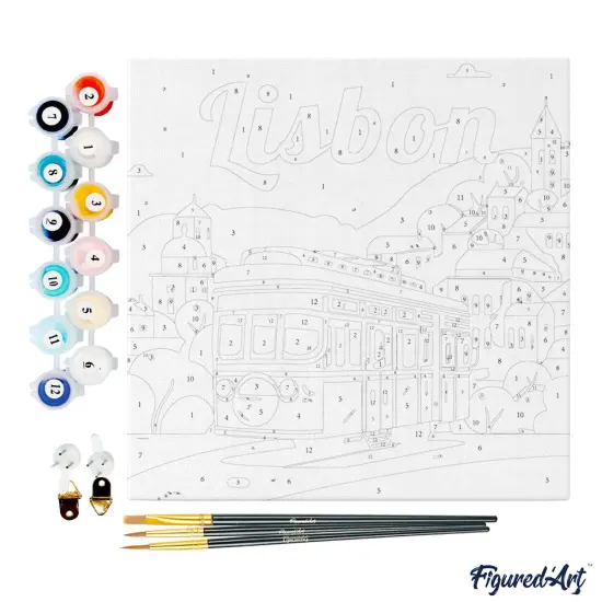 Figured'Art Mini Paint by Numbers Kit for Adults with Frame Travel Poster Lisbon Small format 8"x8" - Craft Art Painting DIY Canvas Already Stretched on a Wooden Frame {4}