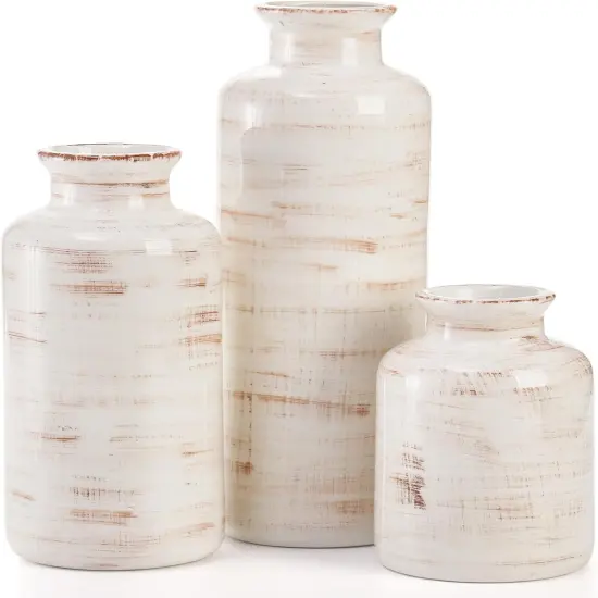 Set of 3 Rustic Ceramic Vases &ndash; Modern Farmhouse Decorative Vase Set for Home, Table & Mantel D&eacute;cor {1}