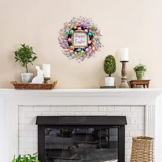 18&rdquo; Easter Wreath with Eggs & Happy Easter Sign &ndash; Spring Front Door & Home D&eacute;cor {2}