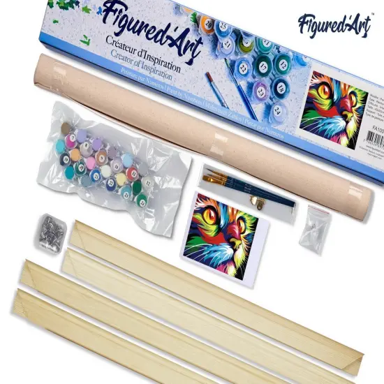 Figured'Art Paint by Numbers Kit for Adults Feline Pop Art 16"x20" - Craft Art Painting Rolled Canvas with DIY wooden frame {5}