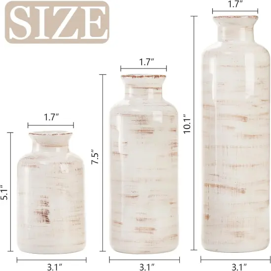 Set of 3 Rustic Ceramic Vases &ndash; Modern Farmhouse Decorative Vase Set for Home, Table & Mantel D&eacute;cor {5}