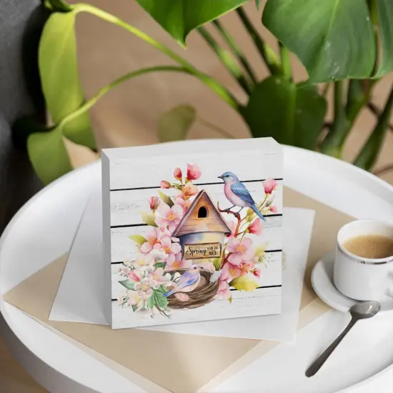 Spring Sign Decorations Spring a Lovely Reminder of How Beautiful Change Can Truly Be Wood Block Plaque Sign for Home Desk Table (5 x 5 Inches) {5}