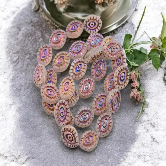 *10* 14x11mm Metallic Volcano Washed Matte Crystal Mystic Eye Beads {1}