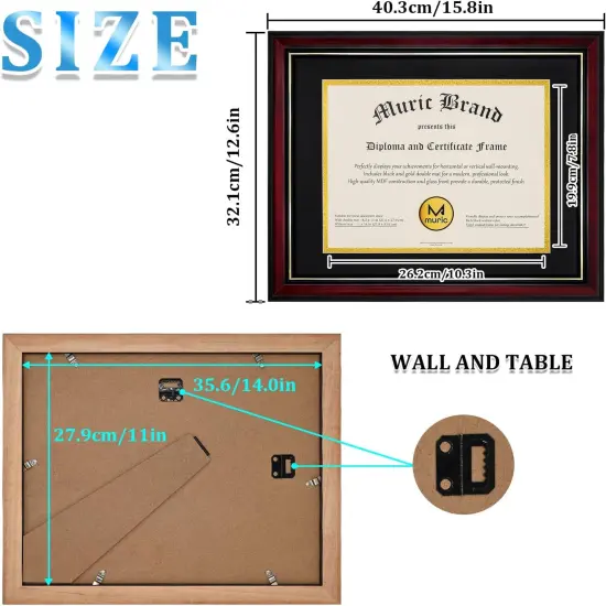 Diploma Frames 8.5 x 11 with Mat Set of 2 Solid Wood Degree frame Covered by Plexiglass, Certificate Frame 11x14 Without Mat, Picture Frame for Wall and Tabletop, Cherry Red with Gold Edge {3}