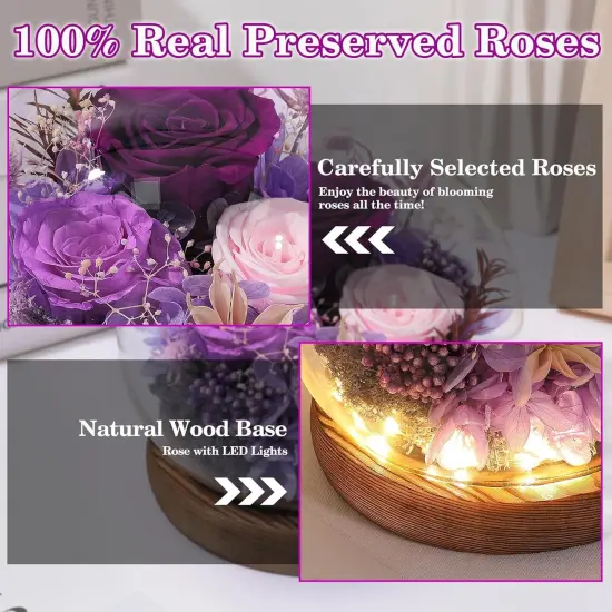 Gifts for Women Preserved Flowers in Glass Dome Long-Lasting Eternal Roses Mothers Day Birthday Gifts for Mom Grandma Wife Girlfriend Purple Forever Flowers for Delivery Prime {3}