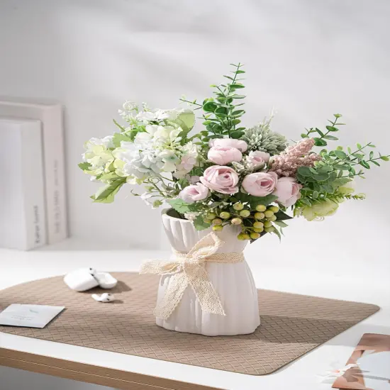 White Vase -Flower Vase, Small Vases for D&eacute;cor, Ceramic Vase for Shelf D&eacute;cor, Table D&eacute;cor, Decorative Vase for Bookshelf, Fireplace Mantle, Office, Centerpieces, Petite Farmhouse D&eacute;cor, 7.7" {3}