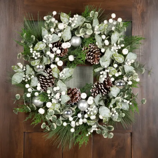 Northlight Mixed Pine with Pinecones and Ornaments Artificial Christmas Wreath - 28" - Unlit Green {4}