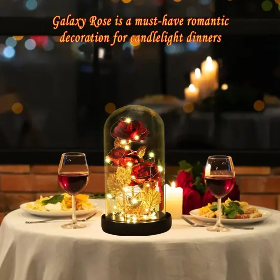 Valentines Gifts for Wife ,Galaxy Flower Rose with 2 Lighting Mode ,Colorful Gold Foil Rose Enchanted Rose, Romantic Gifts for Her, Beauty and The Beast Rose for Valentines Gifts {3}