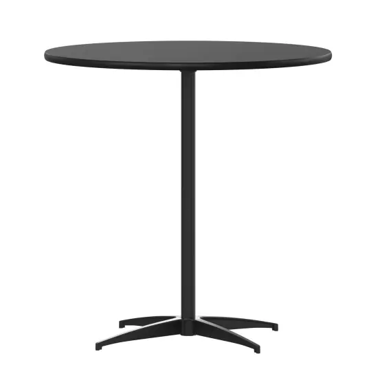 Emma and Oliver 30" Round Wood Cocktail Table with 30" and 42" Columns Natural {8}