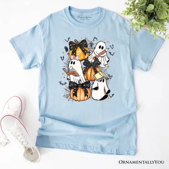 Cute Ghost Teacher Halloween T-Shirt, Retro Boo Spooky School Tee {1}