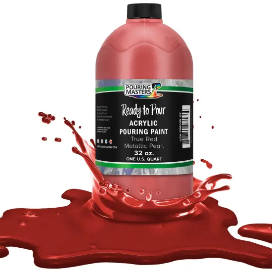 Pouring Masters True Red Metallic Pearl Ready to Pour Acrylic Pouring Paint - Premium 32-Ounce Pre-Mixed Fluid Acrylic Paint - Fluid Art Supplies for Canvas, Wood, Paper, Tile & Rocks {1}
