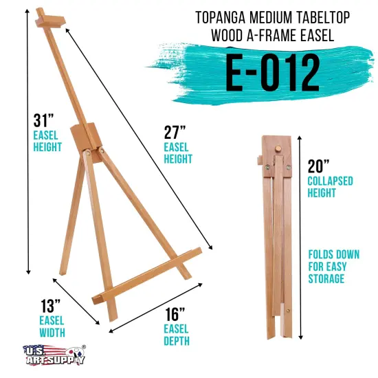 31" High Wood Studio Tabletop Easel - Adjustable Artist Tripod, Holds Up to 27" Canvas, Folding A-Frame Artist Display Stand - Table Top Easel for Painting {2}