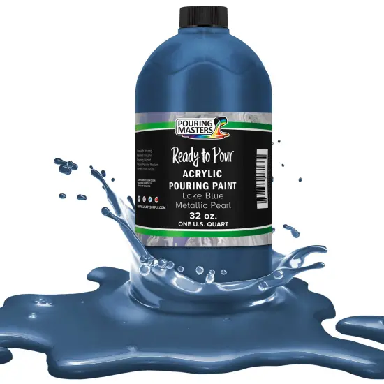 Pouring Masters Lake Blue Metallic Pearl Ready to Pour Acrylic Pouring Paint - Premium 32-Ounce Pre-Mixed Fluid Acrylic Paint - Fluid Art Supplies for Canvas, Wood, Paper, Tile & Rocks {1}