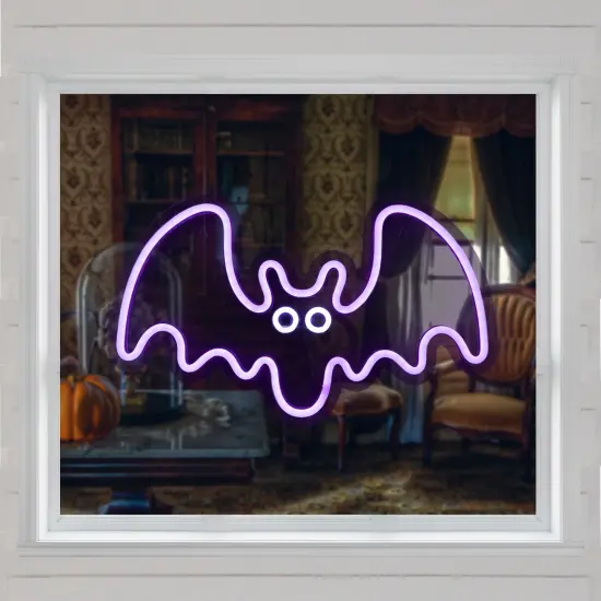 Northlight LED Bat Neon Lighted Halloween Wall or Window Decoration - 15" - Purple {1}