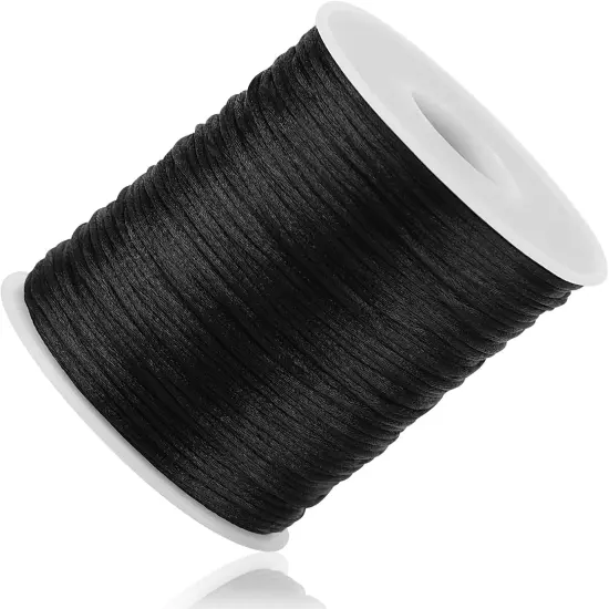 Black Nylon String Cord - 1MM 100 Yards Black Twine, Bracelet String for Bracelet Making, Braided Ornament Lanyard Thread, Jewelry Thread Clay Bead Cords for Crafts, Macrame Satin {2}