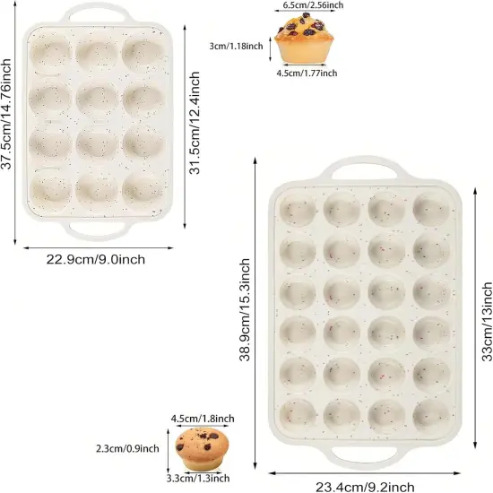 12 Cup and Mini 24 Cup Nonstick Cupcake Pan Set, Silicone Muffin Pan with Metal Reinforced Frame, Oven & Dishwasher Safe - Perfect for Baking Muffins, Cupcakes (2Pcs, Rainbow Dots) {2}