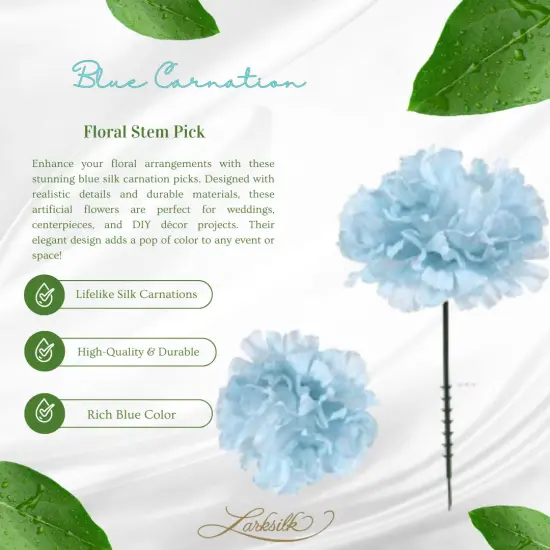 100-Pack Blue Carnation Picks, Realistic Silk Flowers for Bouquets, Centerpieces & DIY Decor, Perfect for Weddings and Events, Floral Home by Artificial Flowers {5}