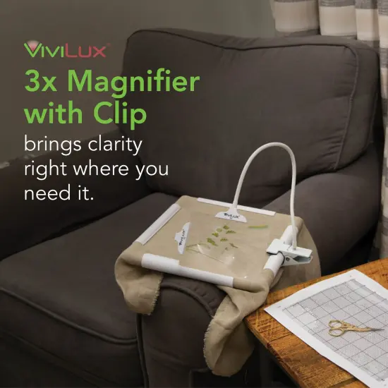 ViviLux Optical Grade 3X Magnifier, Large 6"x4" Clip-On Lens, Flexible Arm for Hands-Free Precision, Attach to Task Lamps, Hobby Desks, Sewing Stations {2}