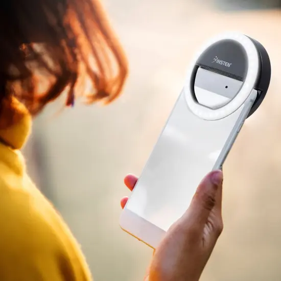 Insten 3" Mini LED Selfie Ring Light with Clip for Laptop Tablet Cell Phone Video, Dimmable, 36 Beads, Battery Powered, Black {7}