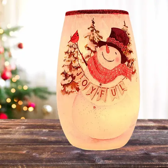 Stony Creek 5.25 In Joyful Winter Pre-Lit Sm Vase Christmas Lighted Glass Accent , Christmas Decor Christmas Snowman Electric BERRIES {4}