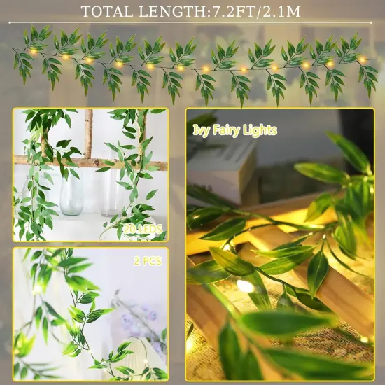 2 Pack 6ft Fairy Lights with Green Leaf Christmas Garland {4}