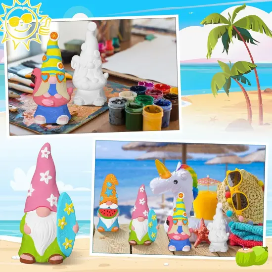 6 Pcs Paint Your Own Garden Gnomes Unpainted Kit to Paint Statue Spring DIY Craftworks with Acrylic {6}