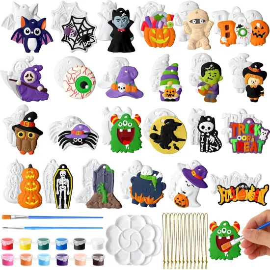 24 Sets Halloween DIY Painting Kits Paint Your Own Ceramics DIY Unpainted Plaster Statues Ready to Paint {6}