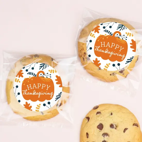 Big Dot of Happiness Happy Thanksgiving Stickers and Clear Cookie Bags, Cellophane Treat Bags 4.25x7 Inches, Gifts Candy or Baked Goods - 25 Count {4}
